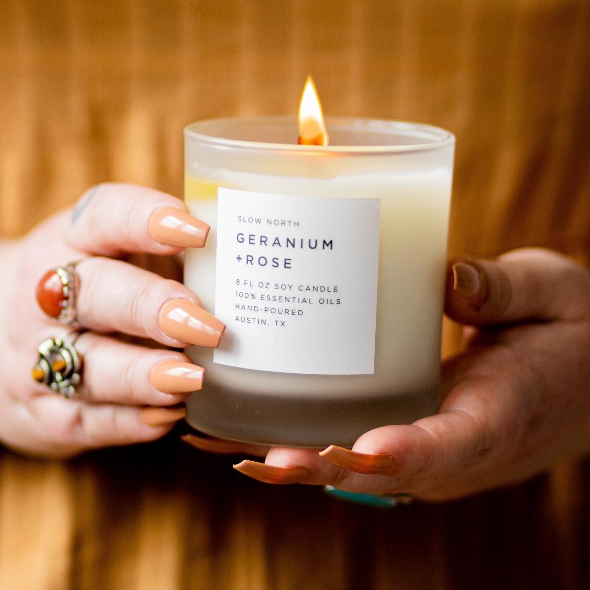 The Geranium + Rose Candle.