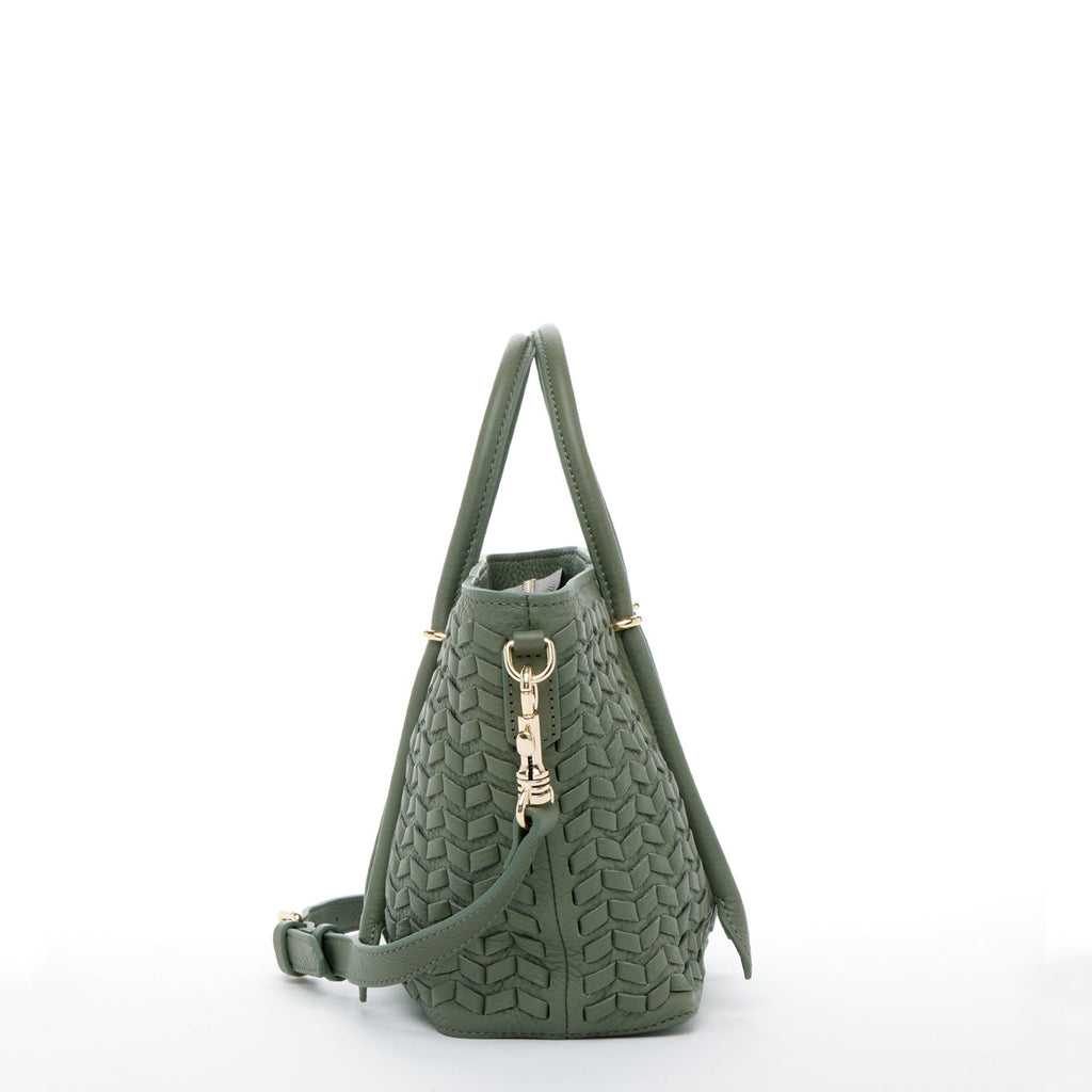 Woven Leather Satchel Bag Sage Green